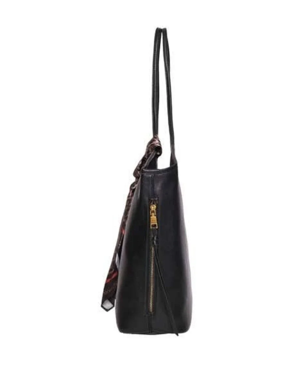 Steve Madden Black Tote with Patterned Scarf Accent